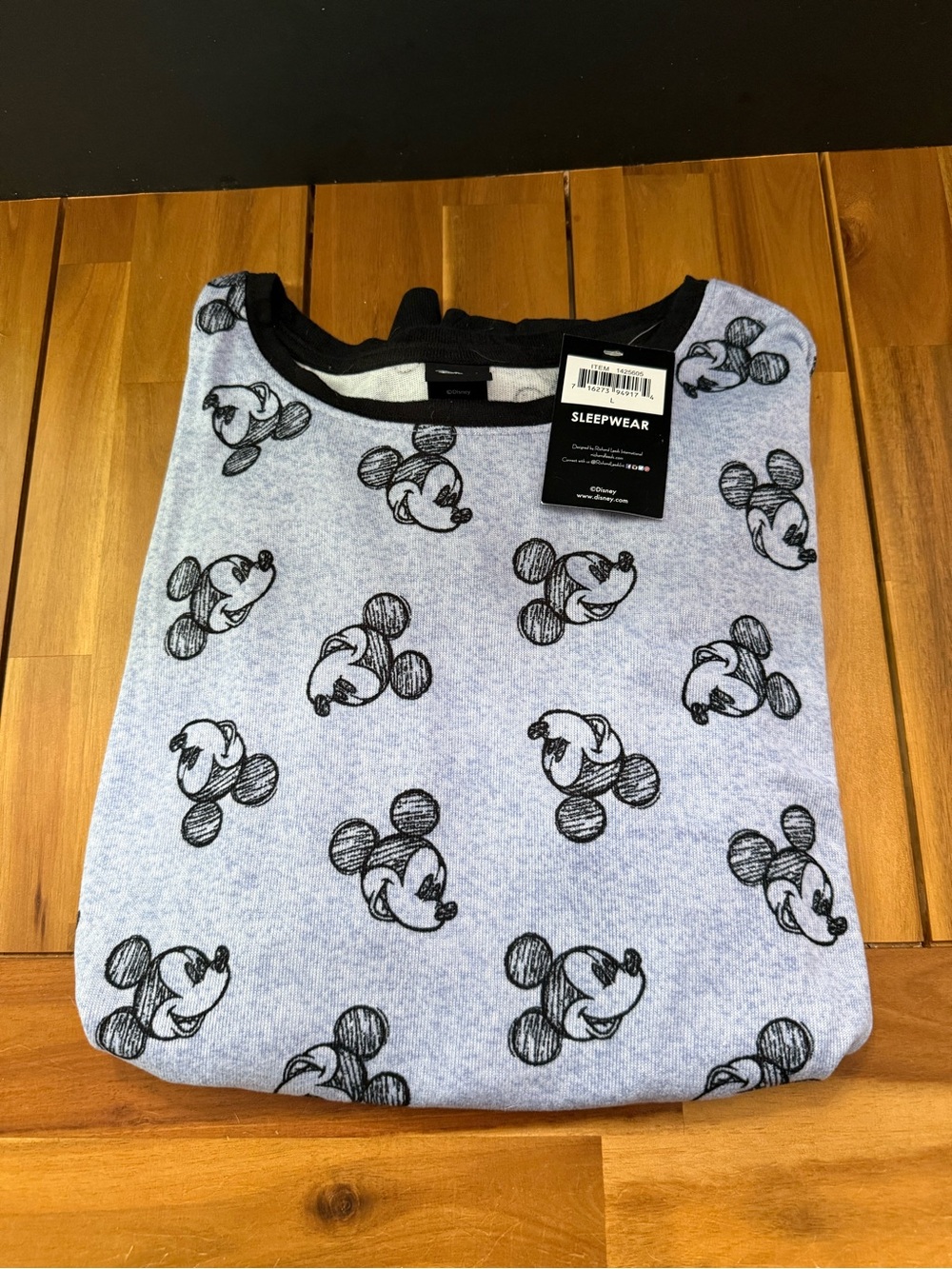 Disney Women’s Light Blue Mickey Mouse Sleepwear Top with Black Trim - Picture 1 of 3